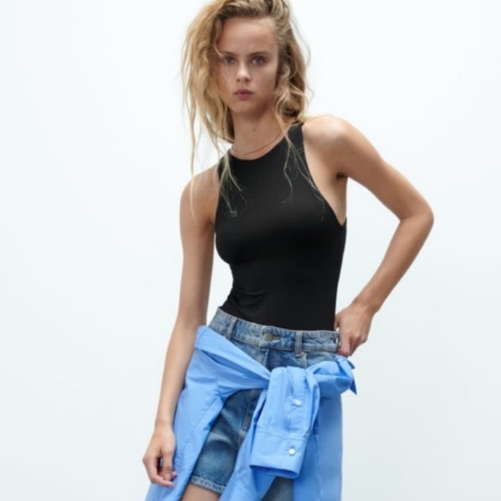 Zara High Neckline Sleeveless Bodysuit
